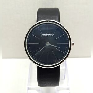 Cadence Watch Men 38mm Silver Tone Black Leather Band New Battery